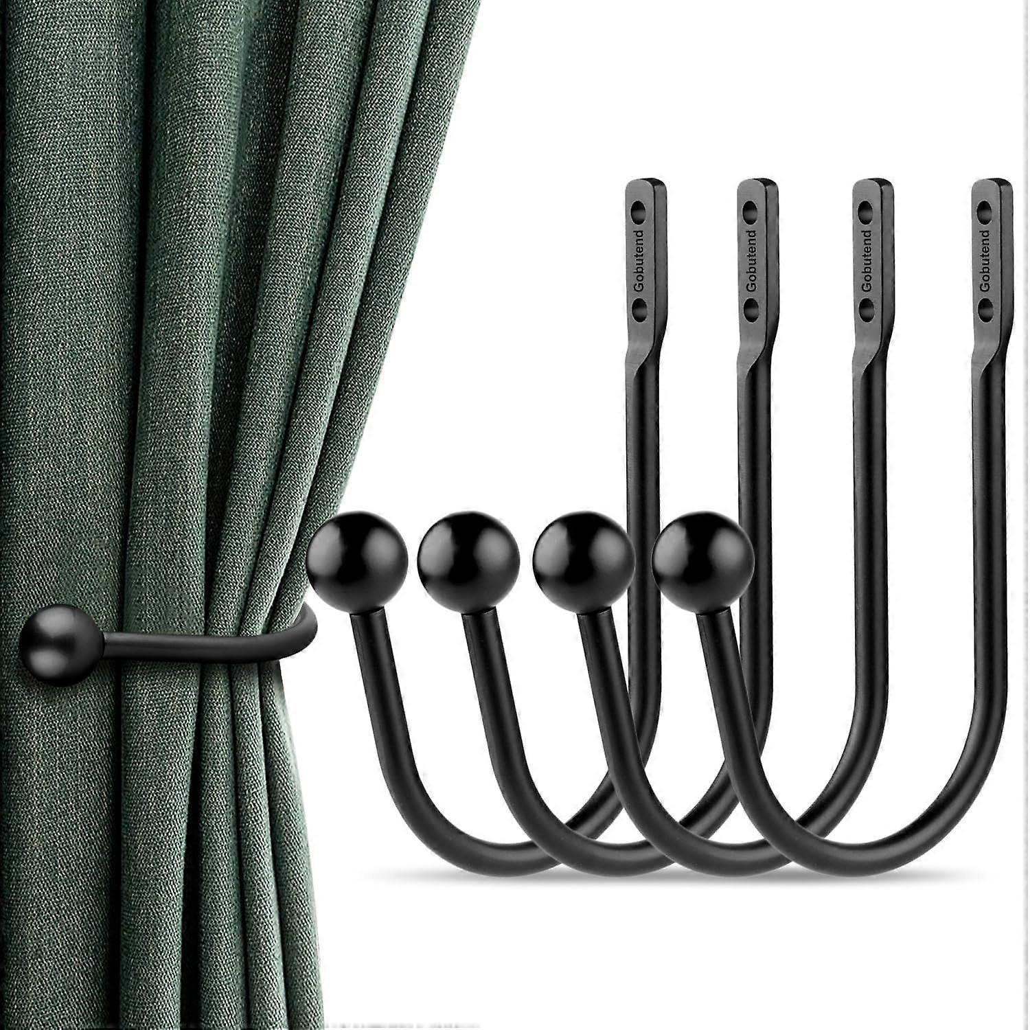 Curtain Holdbacks 4pcs Matte Black Wall Mounted Drapery Tiebacks Retro Design for Home Decor