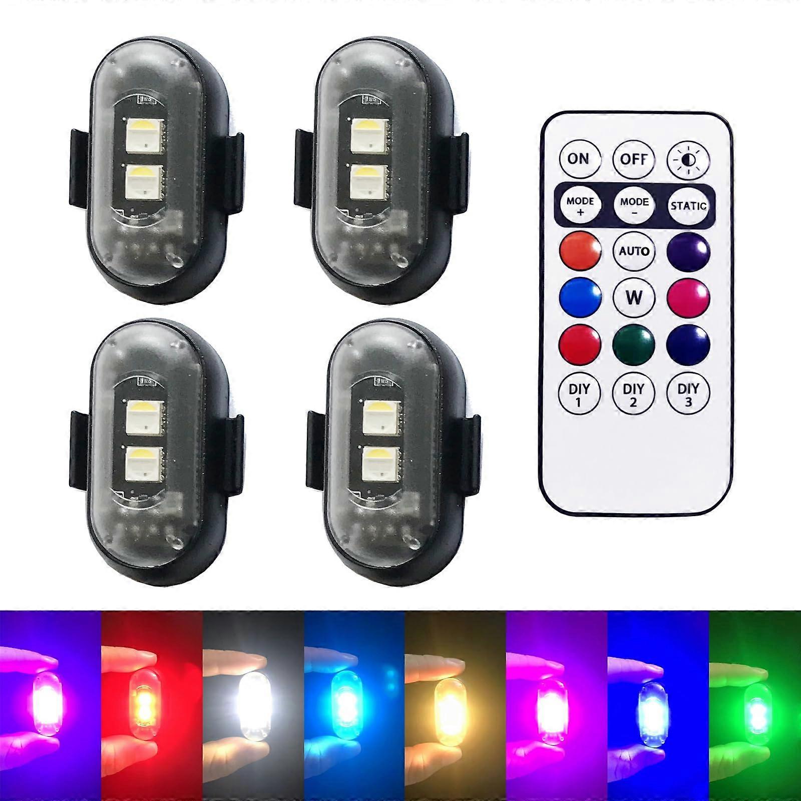 4PCS Wireless RGB LED Strobe Lights with Remote, 8 Colors 10 Modes, USB Rechargeable Waterproof