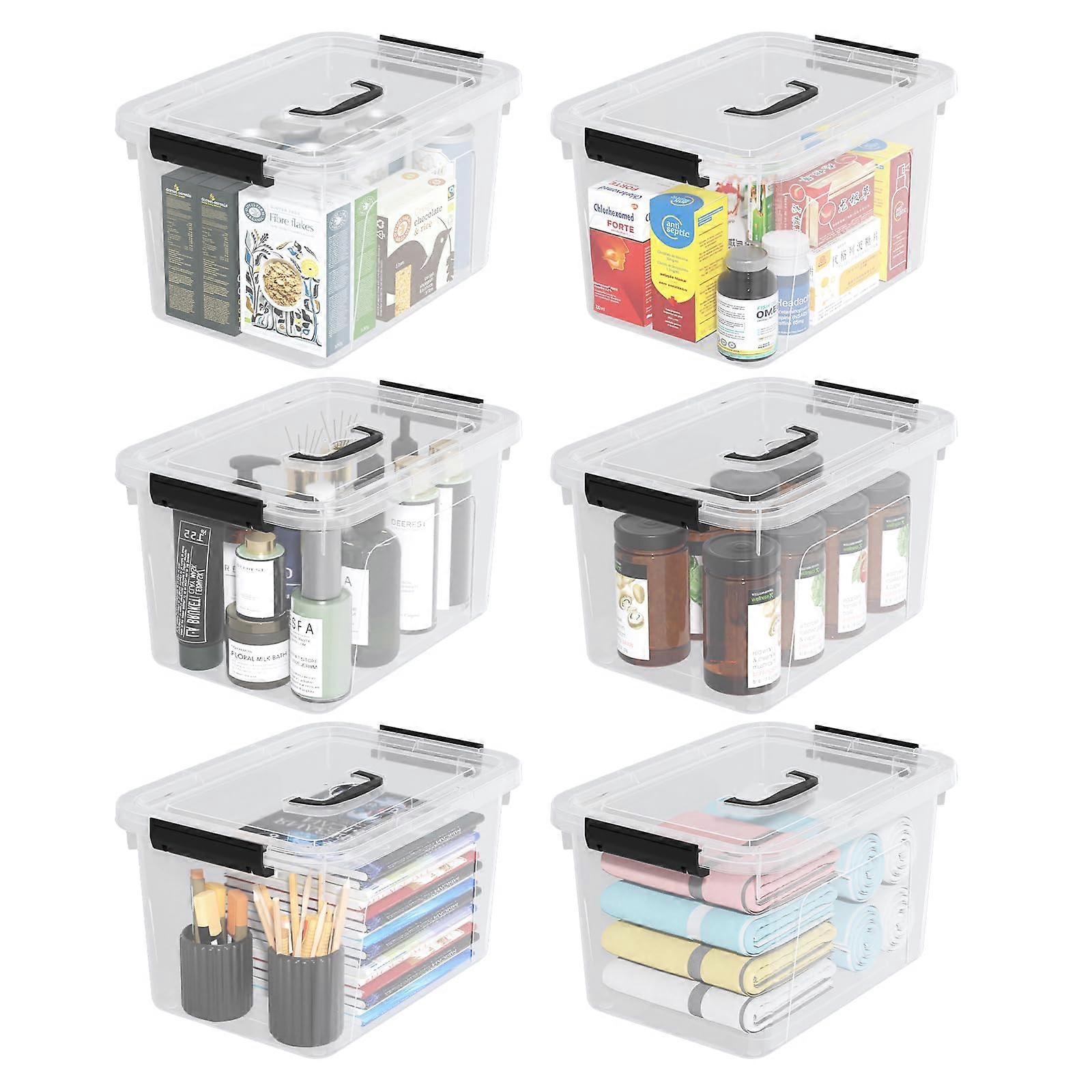 10 Liter Clear Plastic Storage Boxes with Lids and Handles, Small Bins for Home Organization Set of 6