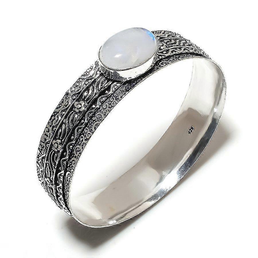 Moonstone Gemstone 925 Sterling Silver Cuff Bangle 7.5"