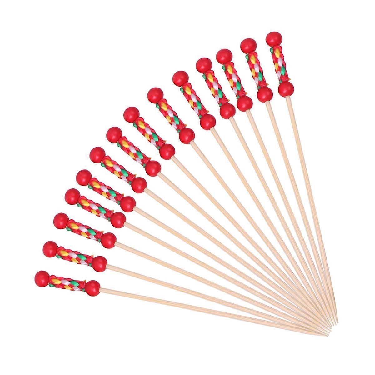 Red Double Bead Bamboo Picks for Cocktail Use 100Pcs Creative Food Picks