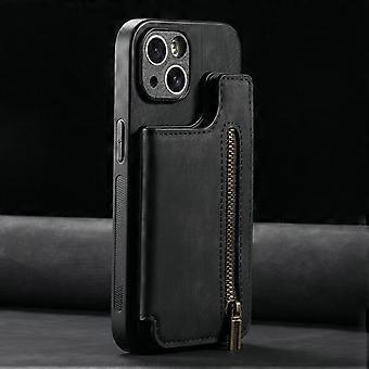 Case For Iphone 13 Mini Black Retro Left And Right Flip Card Holder Zipper Slot Anti-fall Leather No6804