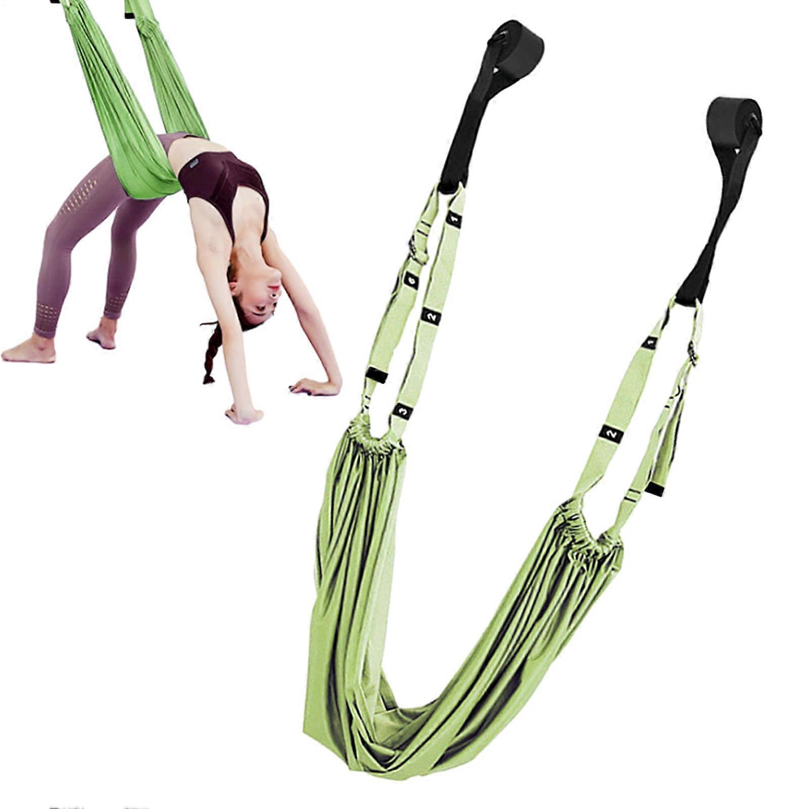 Aerial Yoga Hammock Swing for Inversion Therapy and Flexibility Training with Leg Stretch Strap Green