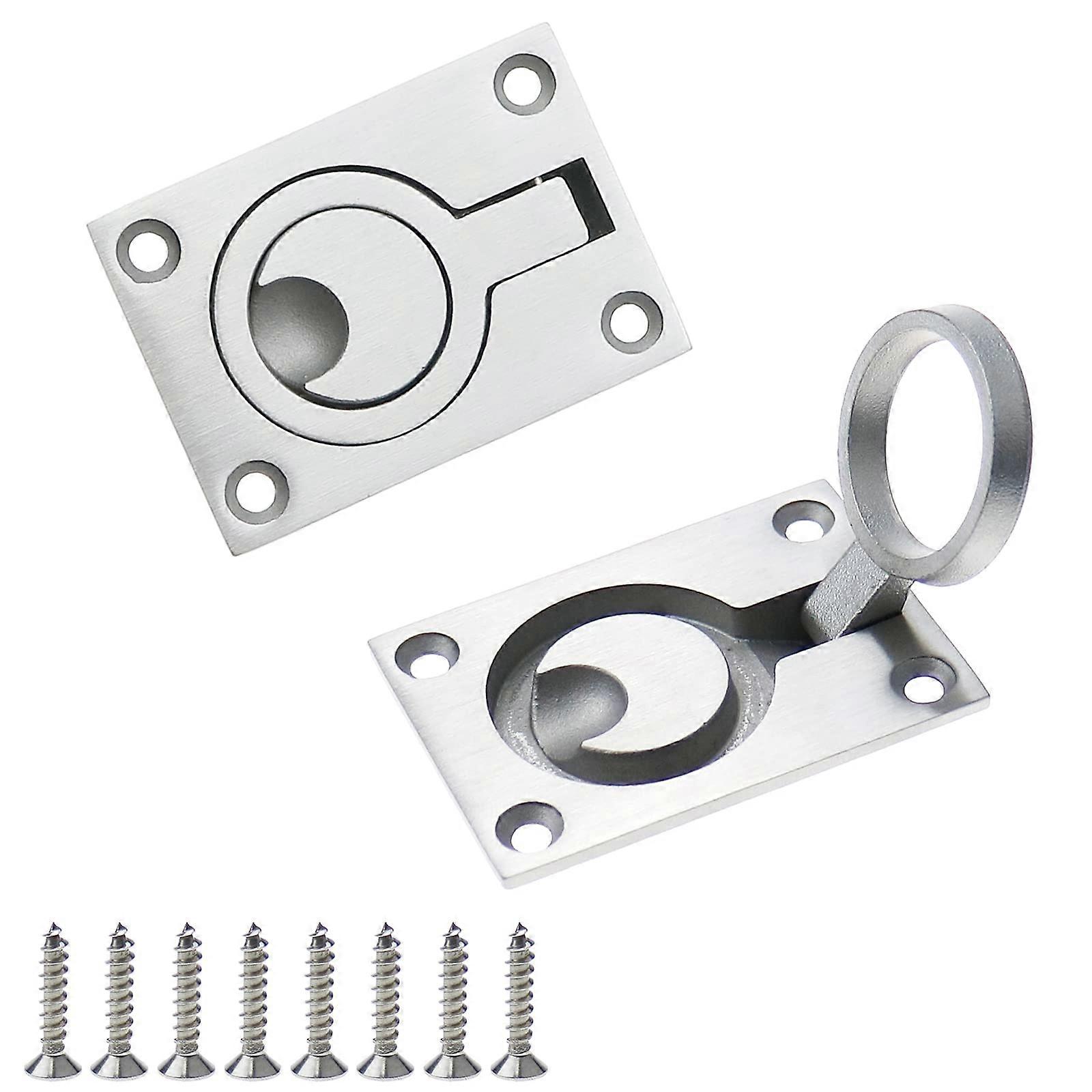 2 Pack Stainless Steel Flush Pull Handle 304 Rustproof Marine Grade Square Lifting Ring for Boat Hatch and Cabinet