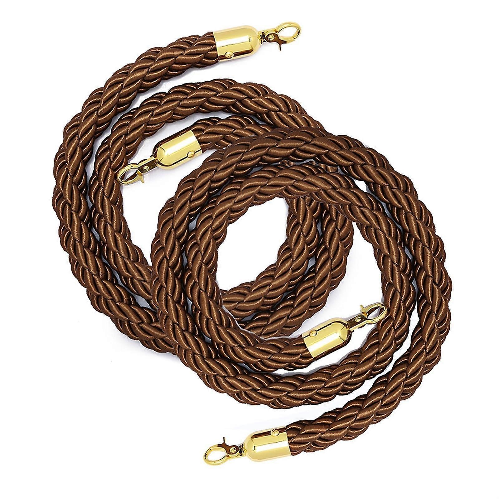 Queue Barrier Rope 2Pcs 2.1m Thick Twisted Nylon with Elegant Gold Hooks for Crowd Control