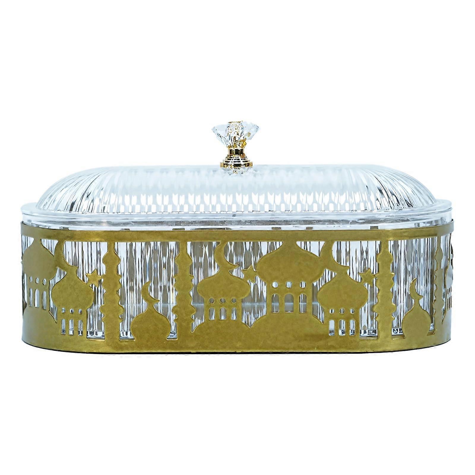 Gold Ramadan Tray Set with Crystal Handle, Elegant Hollow Design Eid Table Decor for Sweets and Dates