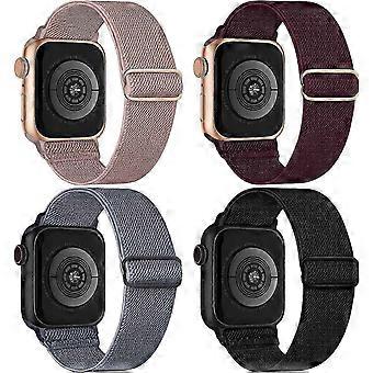 Set van 4 elastische nylon bandjes, compatibel met Apple Watch 38mm, 40mm en 41mm, verstelbaar en gevlochten.