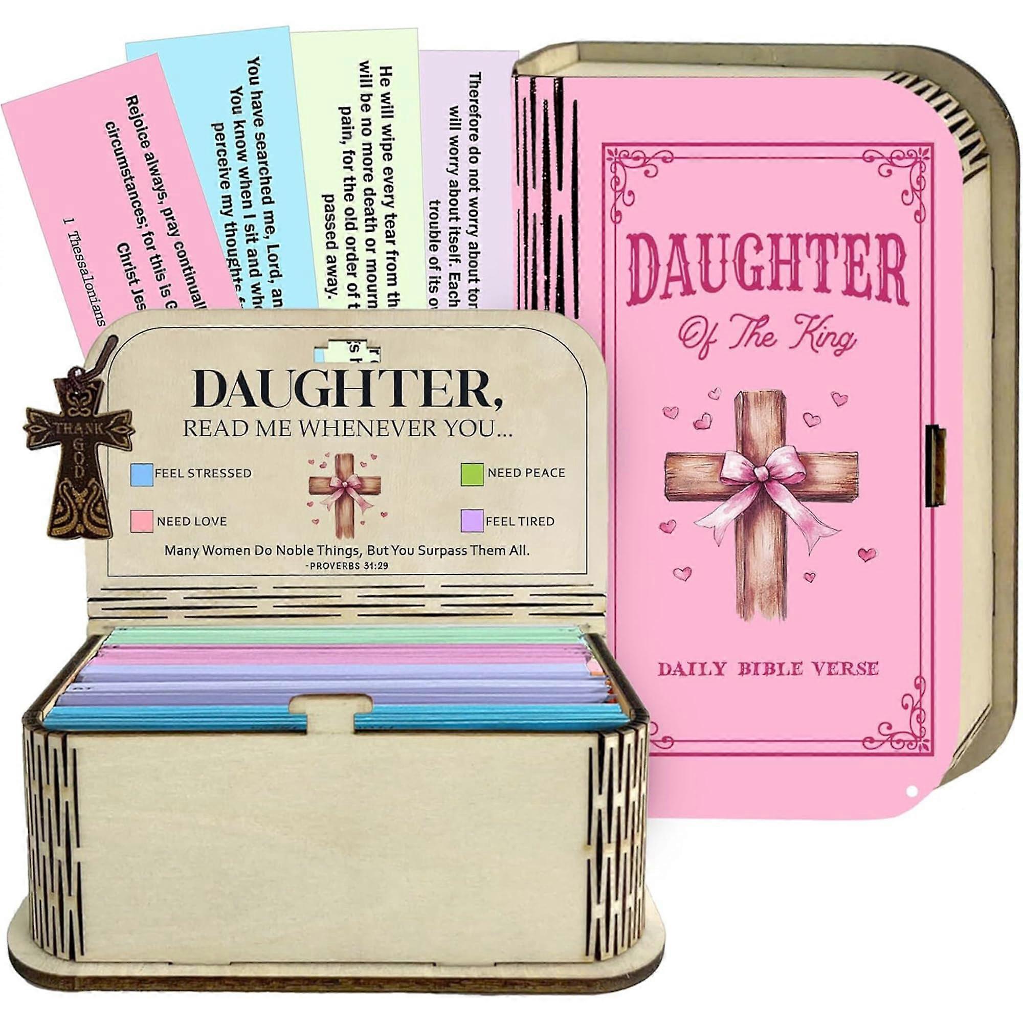 Bible Verse Box with 150 Inspirational Scripture Cards, Solid Wood Christian Gift for Daily Devotion