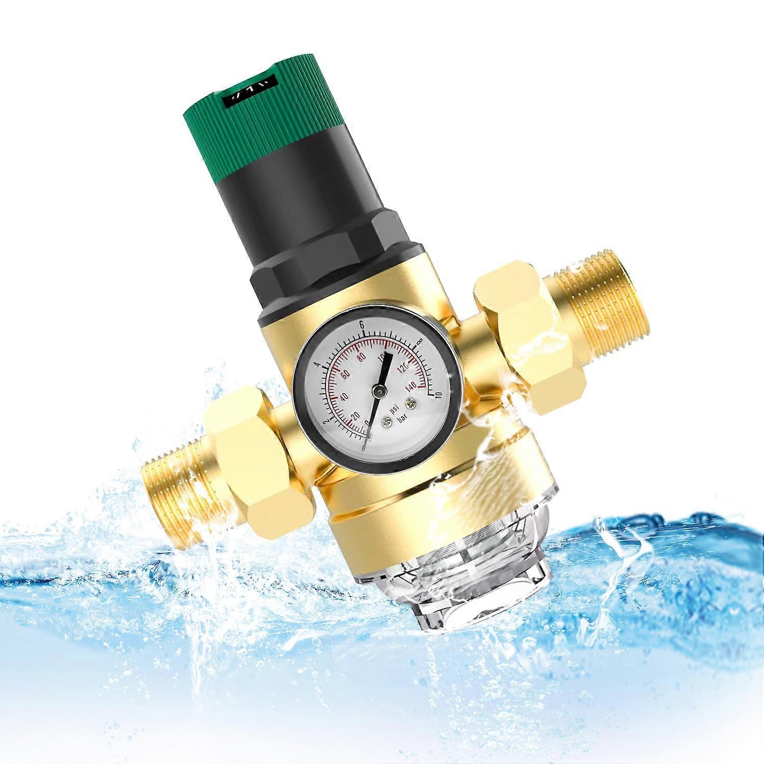 Brass Water Pressure Regulator with Gauge and Filter 3/4 Inch for Home Consistent Flow Control