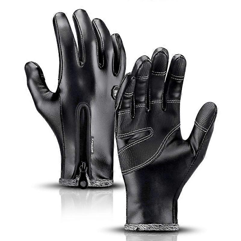 KYNCILOR A0032 1 Pair PU Leather Gloves Thermal Velvet Lining Touch Screen Function Hand Gloves Prot