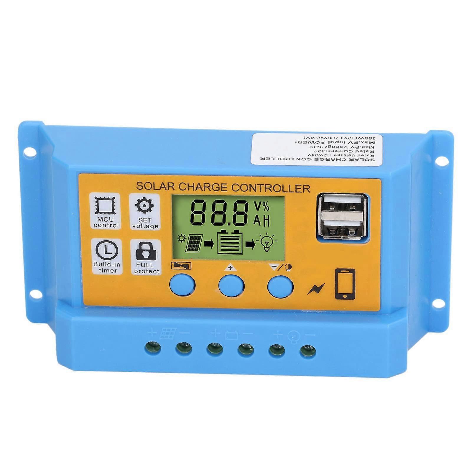 Solar Charge Controller Adjustable Battery Regulator with Dual USB and Power Off Memory
