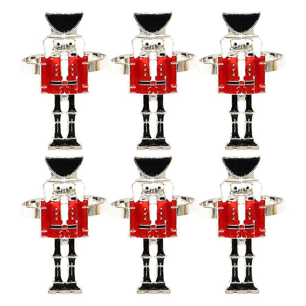 6Pcs Nutcracker Silver Napkin Rings for Holiday Dinner Table Decoration
