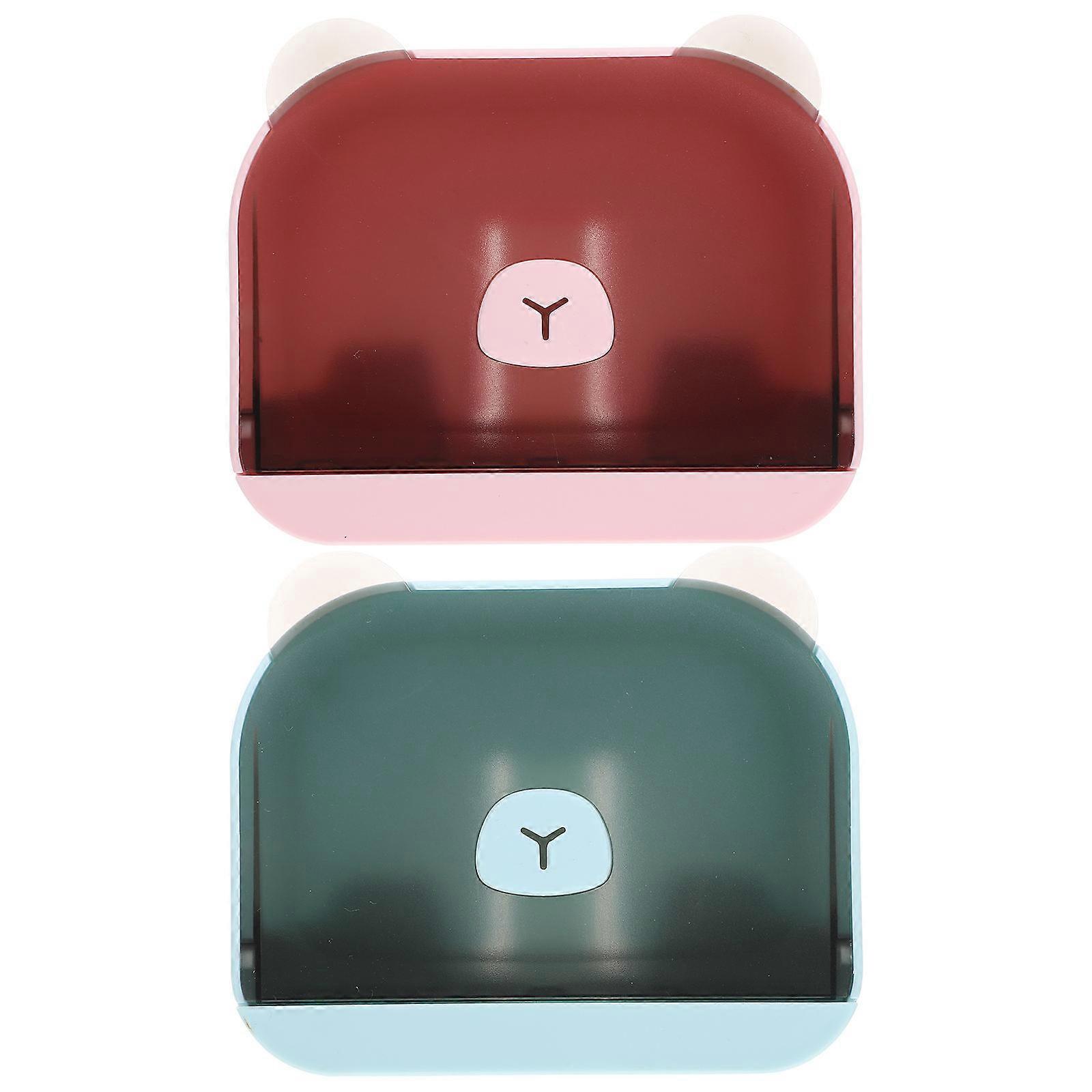 Wall-Mounted Soap Box Soap Container with Creative Bear Design 2Sets