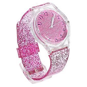 Kinderhorloge, modieus, quartzhorloge met kleurrijke, glinsterende polsversiering, roze.