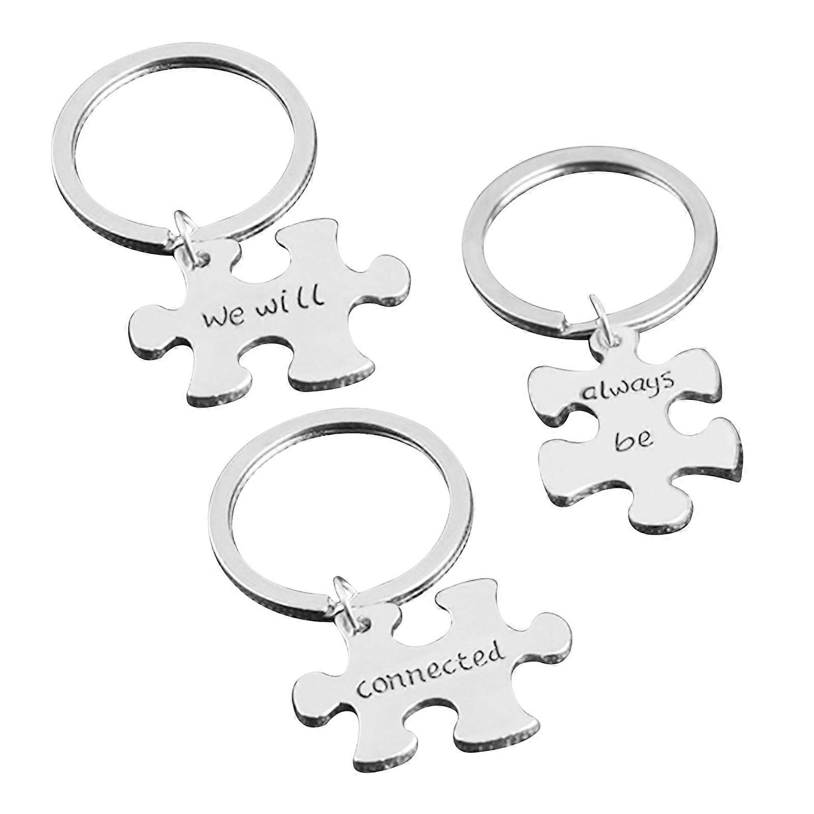 Puzzle Keychains Creative We Will Always Be Connected for Hanging Keys 3Pcs