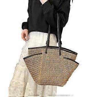User Friendly Woven Straw Handbag Collecting Bag Straw Weaving Texture Perfect for Outdoor Swimming Pool Beach Trip  Khaki