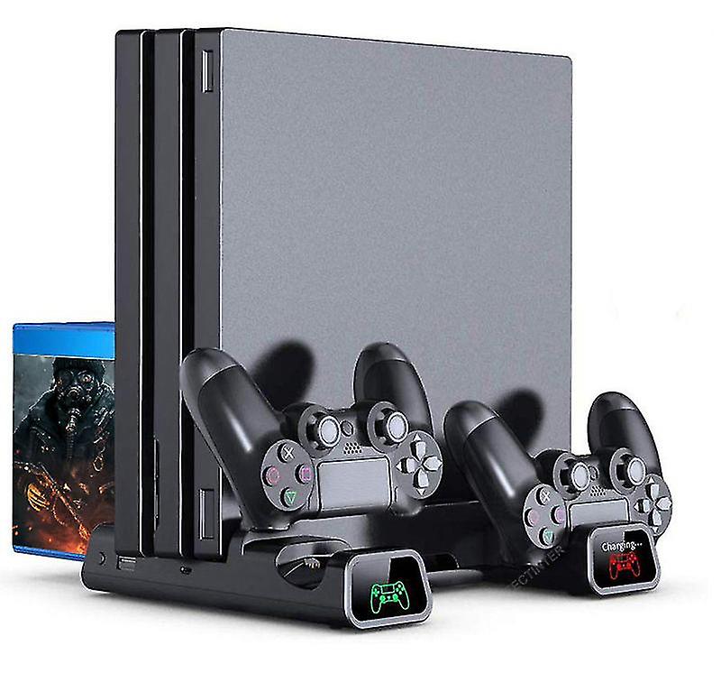 For Ps4/ps4 Slim/ps4 Pro Vertical Stand Led Cooling Fan Dual Controller Charger Charging Station