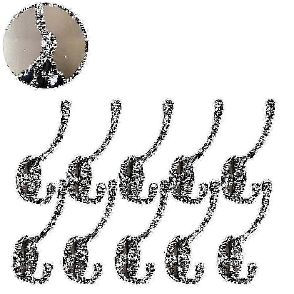 Set of 10 rustic wall hooks, sturdy double hooks