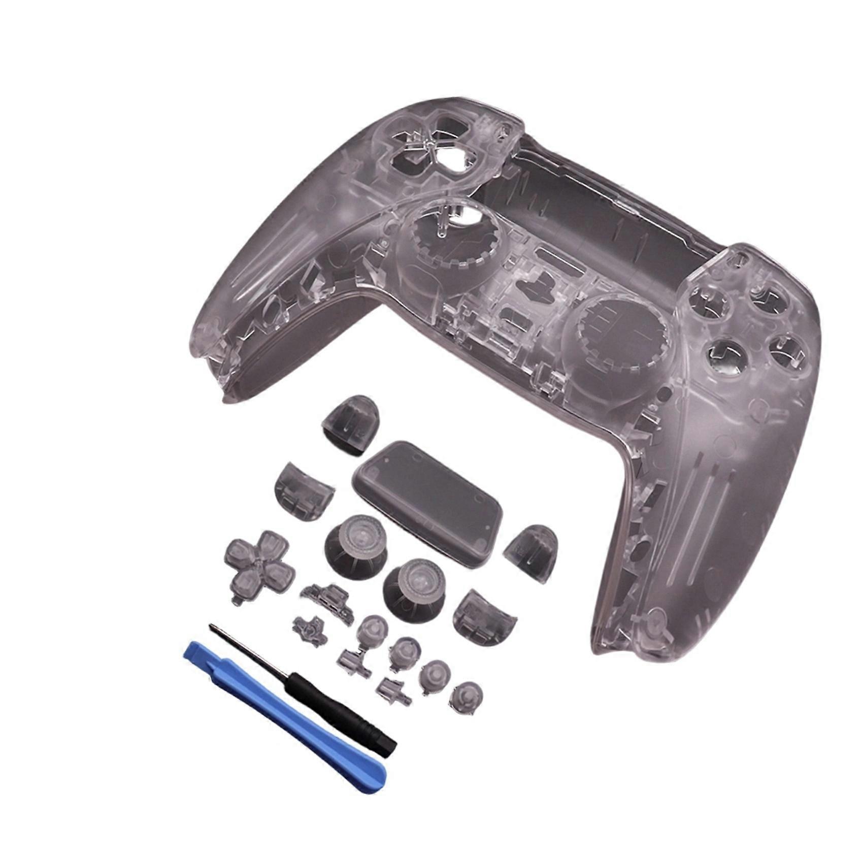 2X Full Set Clear Housing Shell for PS5 Controller Custom with Buttons,Touchpad Cover&Transparent Case Skin Kit