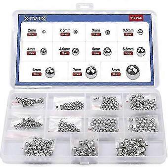 510 pcs kit d’assortiment de roulements à billes en acier chromé de précision solide, 2mm-8mm, pour une utilisation à vélo
