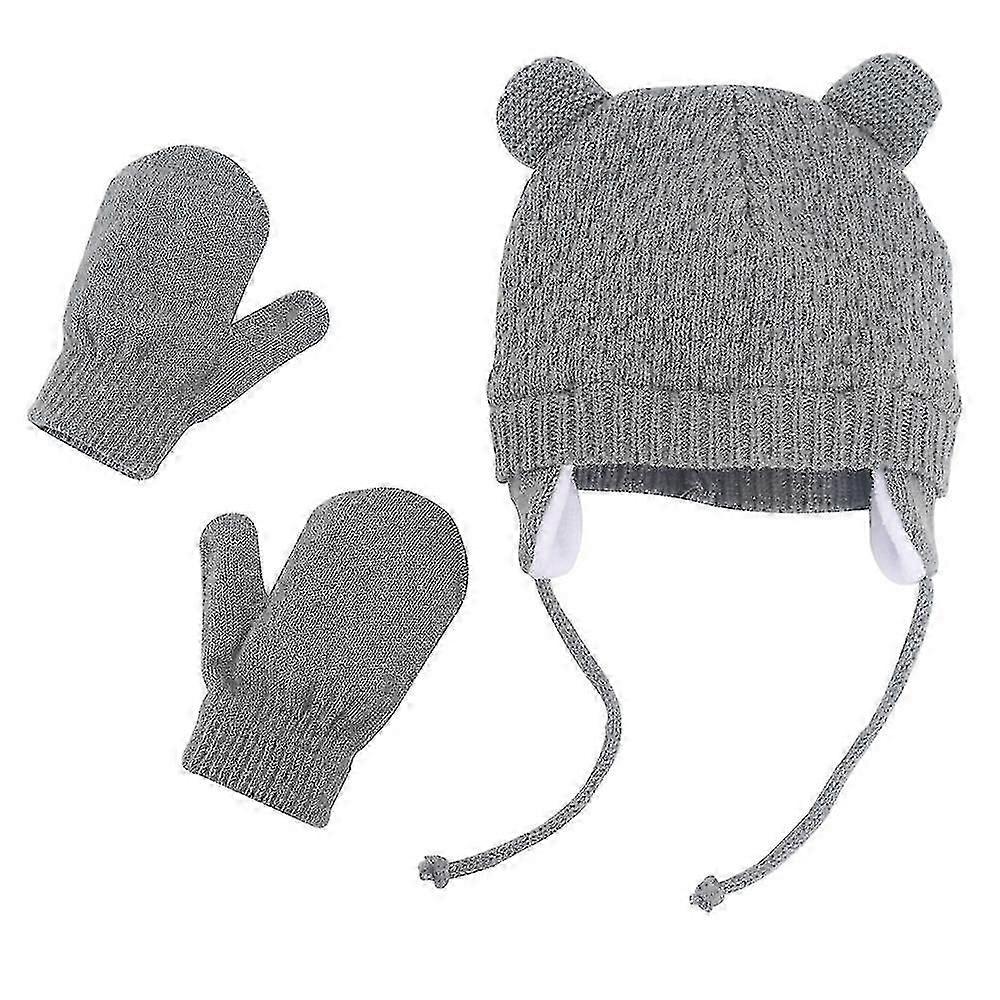 2pcs acolchoado e quente chapéu de malha e conjunto de luvas