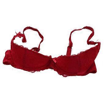 Sutiã feminino com bojo e renda, modelo push-up, bojo 1/4, estilo balconete, com aro, cor vermelha, tamanho 80C (novidade).