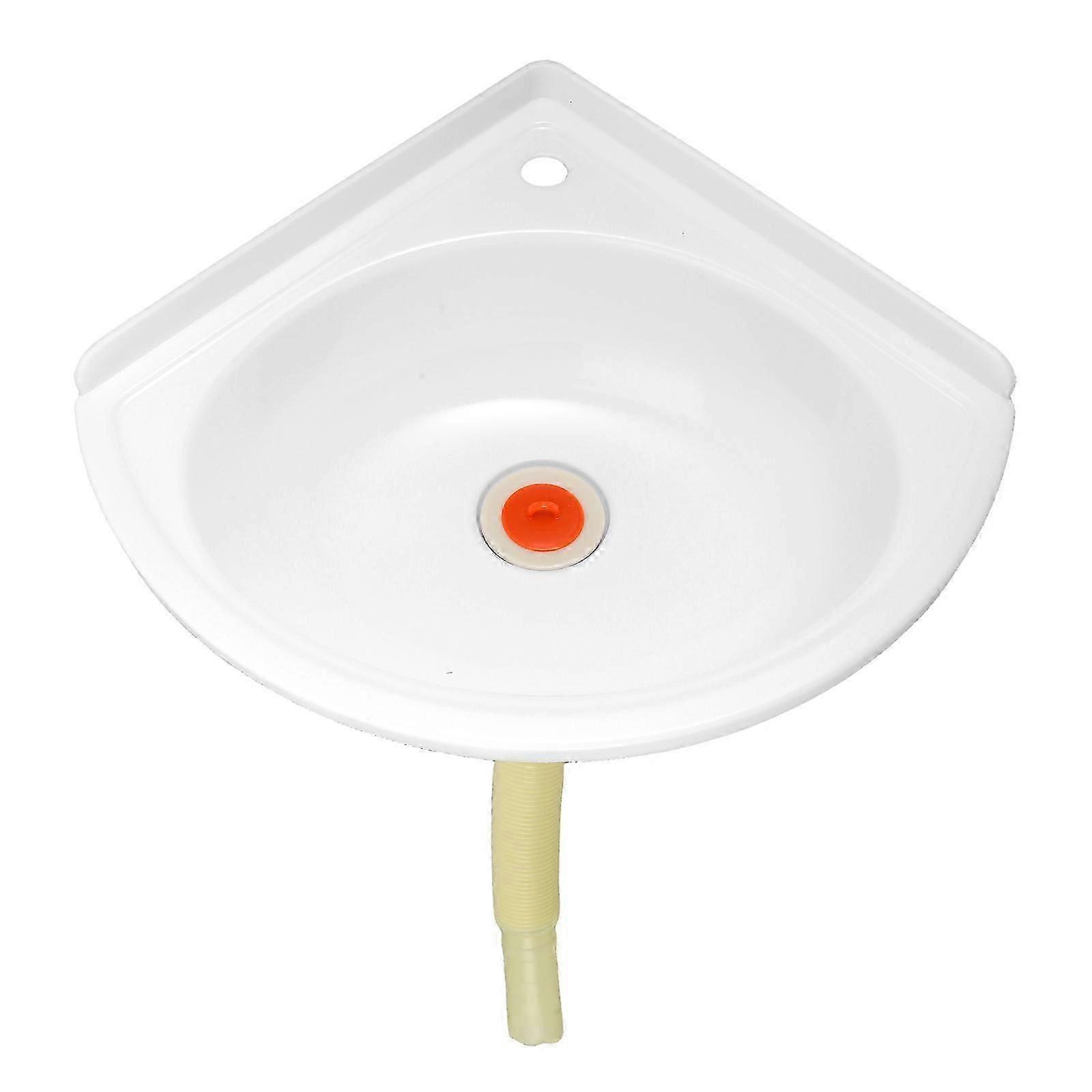 Plastic Wall-Mounted Corner Wash Basin for Bathrooms White Lightweight Material Space-Saving Function 1Set
