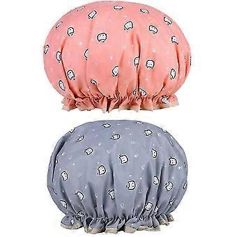 Gorros de ducha de doble capa con bordes con volantes que cubren las orejas, gorros de baño de banda elástica Gorros de ducha impermeables Tapones a prueba de aceite para mantener el cabello seco y clea
