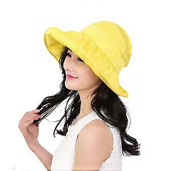 Fashion Wide Large Brim Sun Hat Summer UV Protection Thin Hat 2 in 1 Beach Sun Hat (Light Yellow)