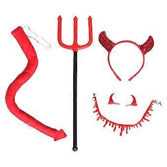 1 Conjunto de Halloween Devil Costume Chifres Headband Clipes de cabelo Choker Tail Pitchfork