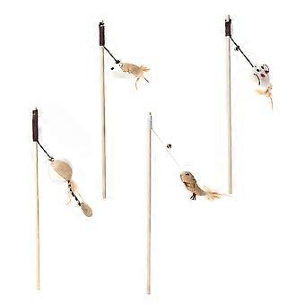 Cat Teasing Wooden Handle Cat Flirting Toys with Feather for 12Pcs Set