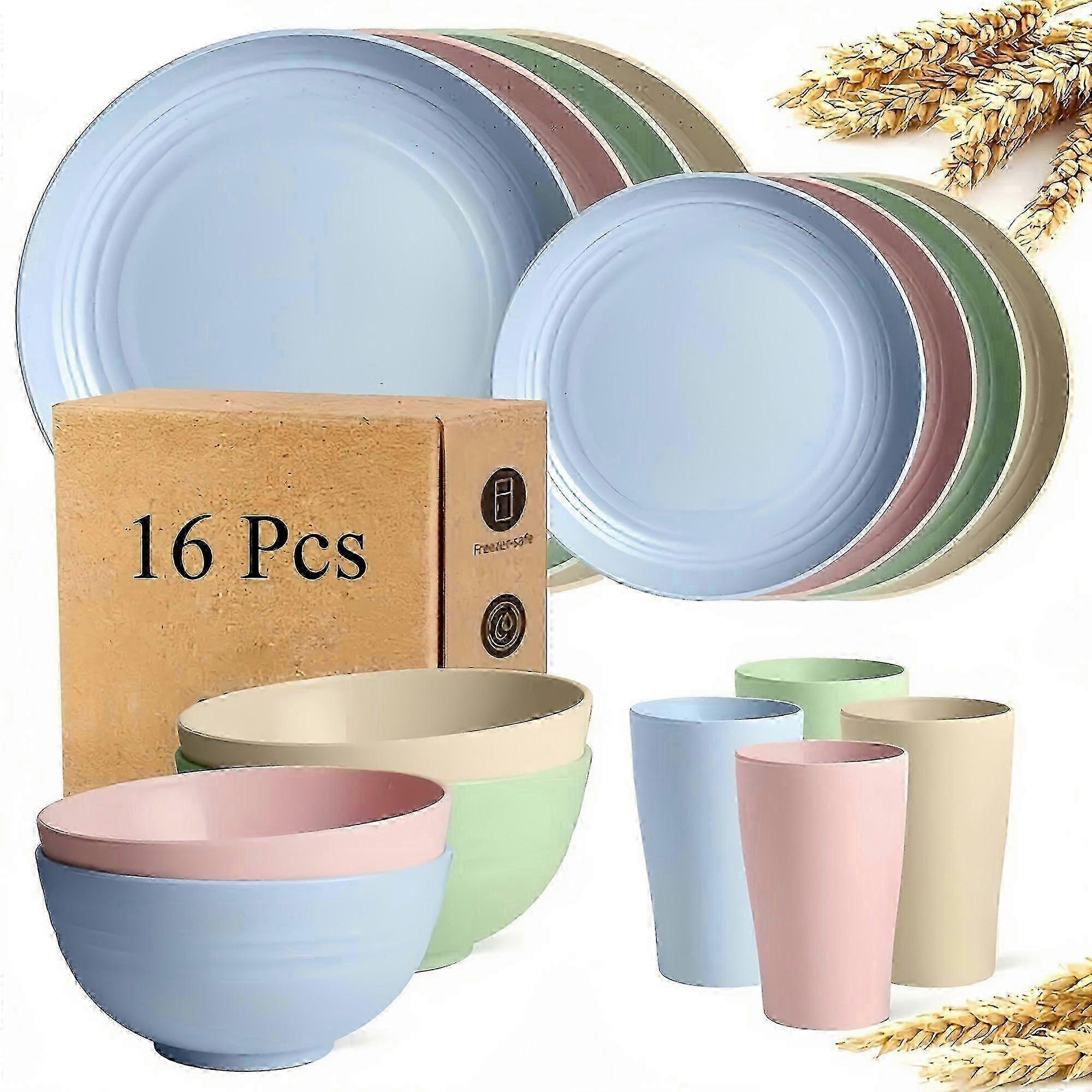 16pcs Unbreakable Wheat Straw Dinnerware Set