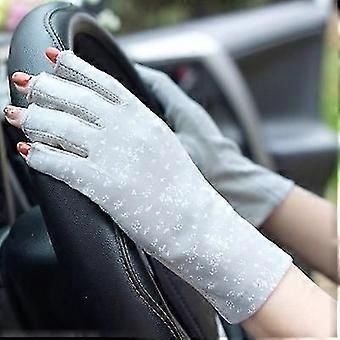 Gray Women's Half Finger Gloves Cycling Non-slip Breathable Short Gloves Thin UV Protection Sun Gloves Sports Thin Motorcycle Bike Scooter Riding Work
