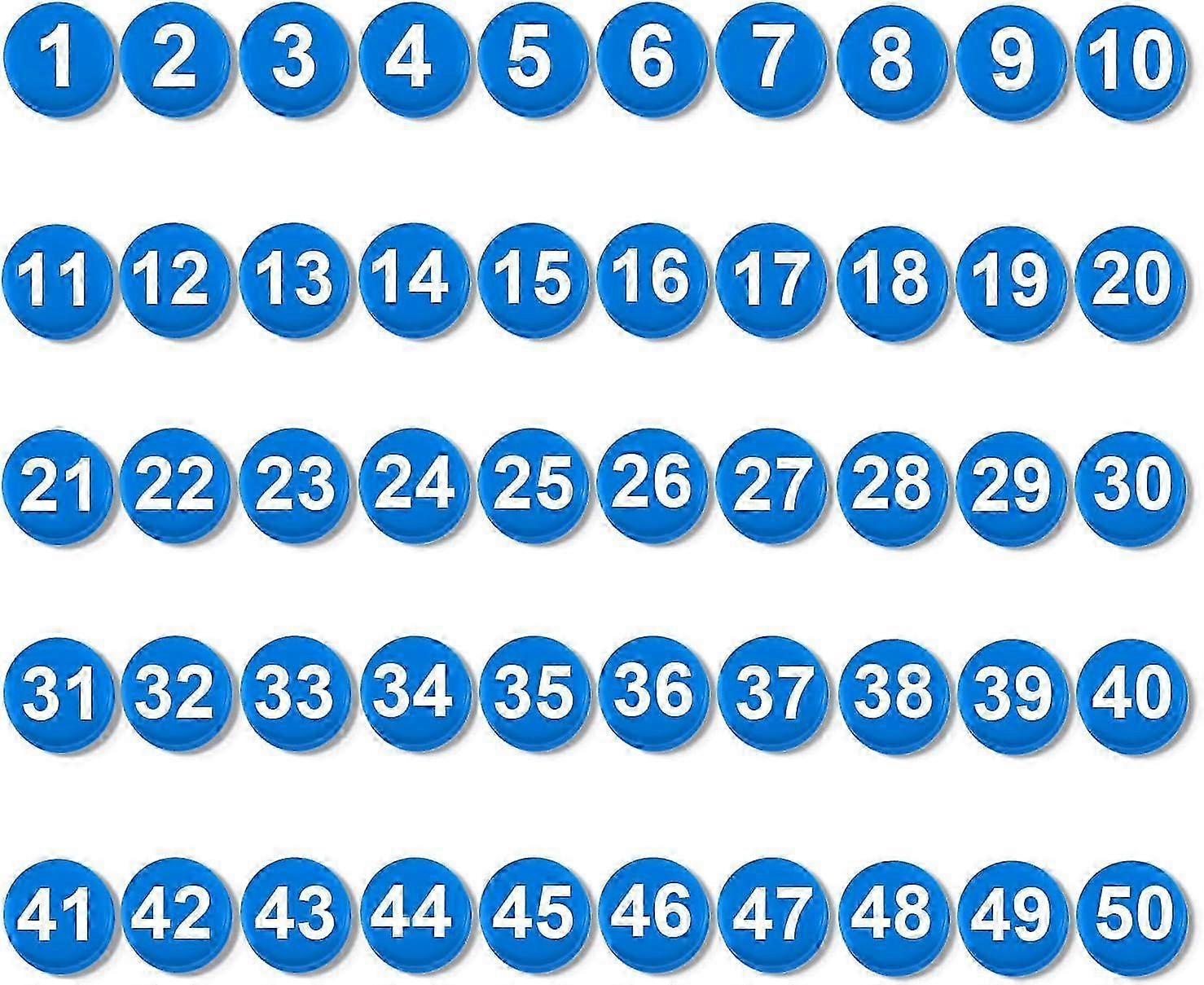 50pcs 1-50 Números Magnéticos, 0.79 Polegadas Multiuso Ímãs Azuis para