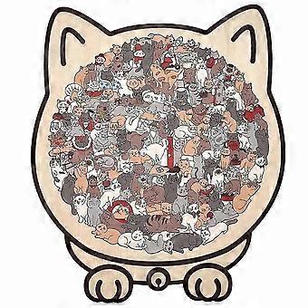 Holiday & Birthday Gift for Adults & Kids, 135-Piece Irregular Morandi-Colored Cat-Shaped Wooden Jigsaw Puzzle