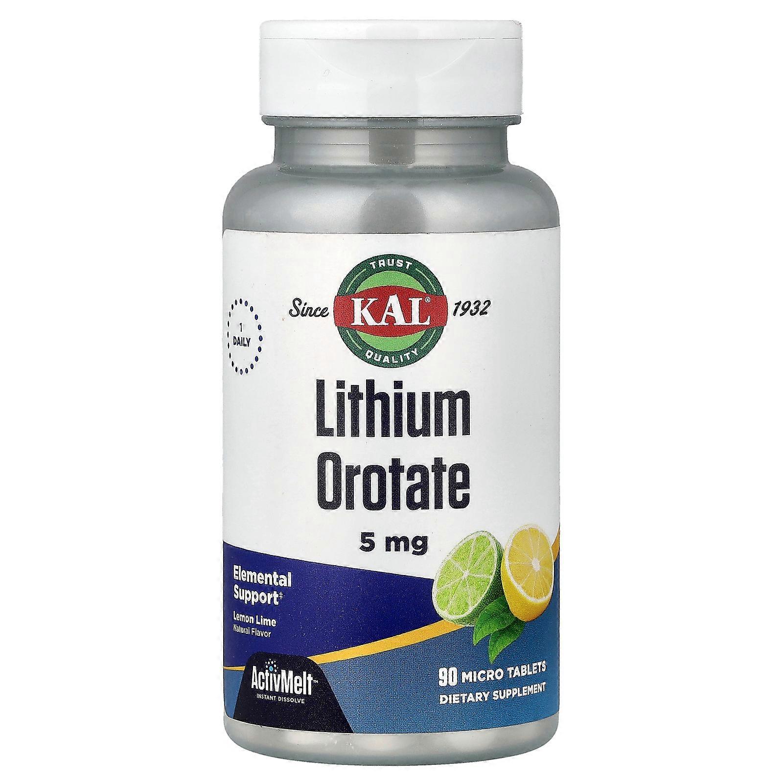 2 x KAL, Lithium Orotate, Lemon Lime , 5 mg, 90 Micro Tablets