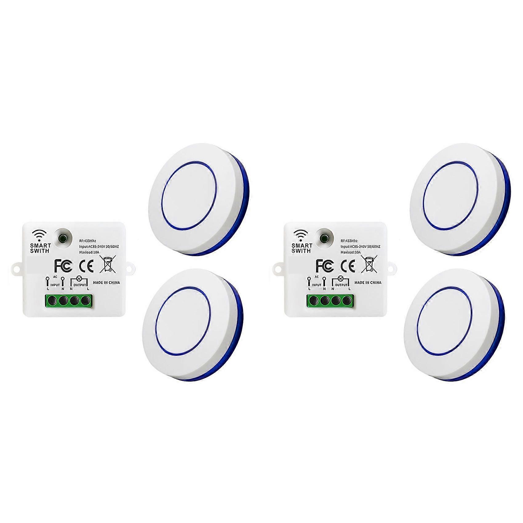 4x RF 433MHz Wireless Light Switch 220V 10A Relay Receiver Mini Round Button Wall Panel Switch Remote Control LED Lamp