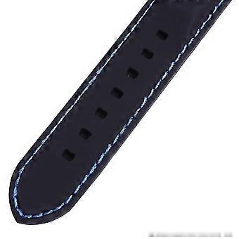 24mm Silicone Watch Strap Waterproof Durable Replacement Band with Stainless Steel Clasp, Black with Blue String