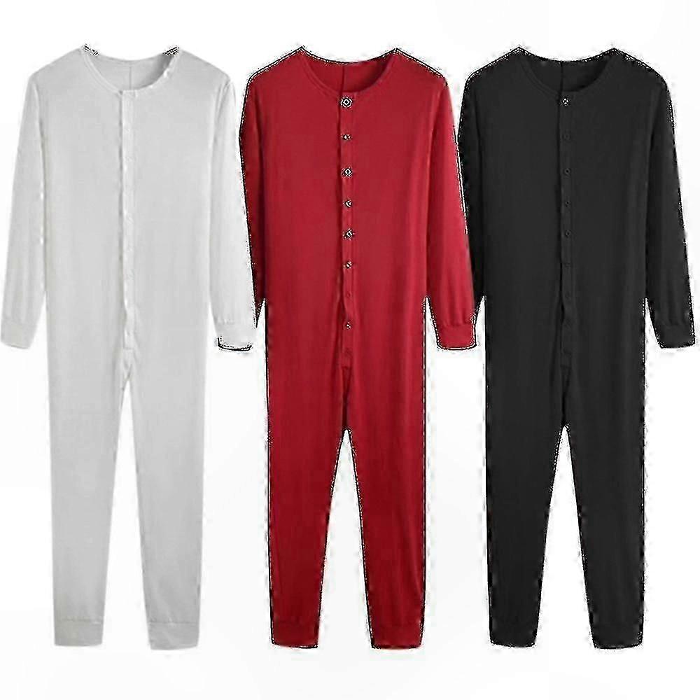 Herr Långärmad Union Suit Nattkläder Pyjamas Set