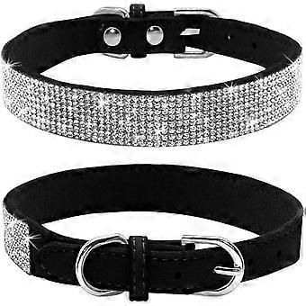 Hundehalsbånd med rhinsten, sødt, glitrende, blødt ruskind, hunde- og kattehalsbånd med rhinsten, krystal-diamant, kæledyrshalsbånd til hunde og hvalp (L, sort)