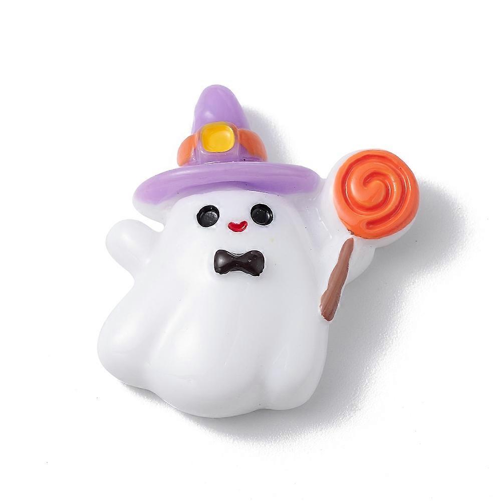 50pcs Theme Opaque Resin Cabochons White Ghost Pattern 26x23x7.5mm