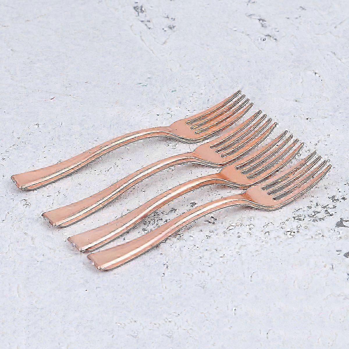 24pcs Rose Gold Pudding Forks Disposable