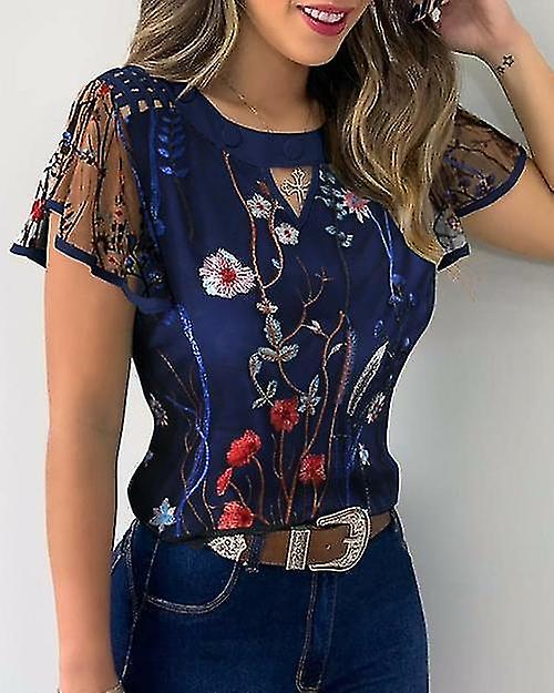 Embroidered Puff Sleeve Tops Blouse