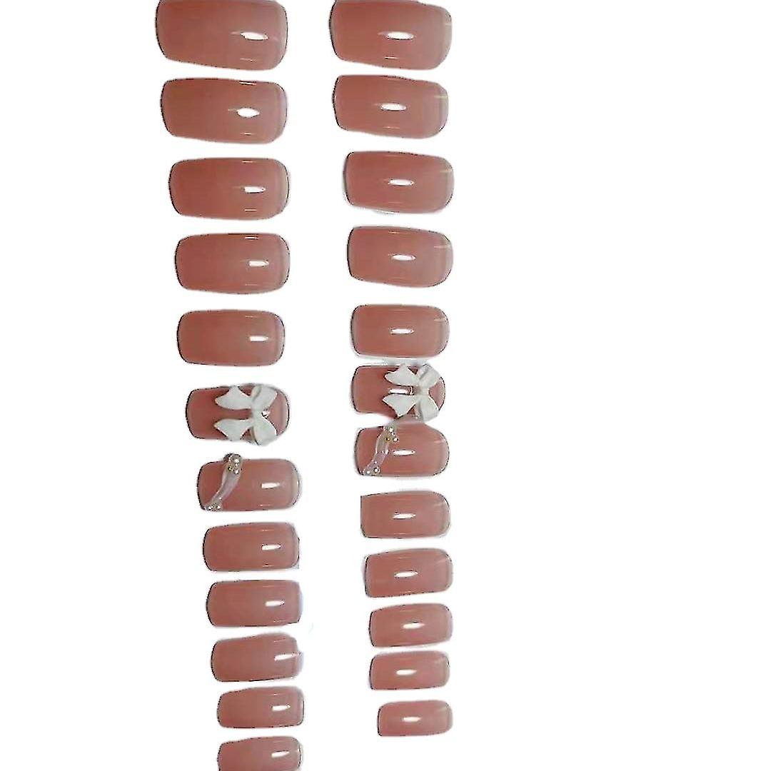 偽の爪の先端偽の人工芸術DIYフィンガーカバーピンクショートホワイトボウ取り外し可能なラウンドヘッドNo338