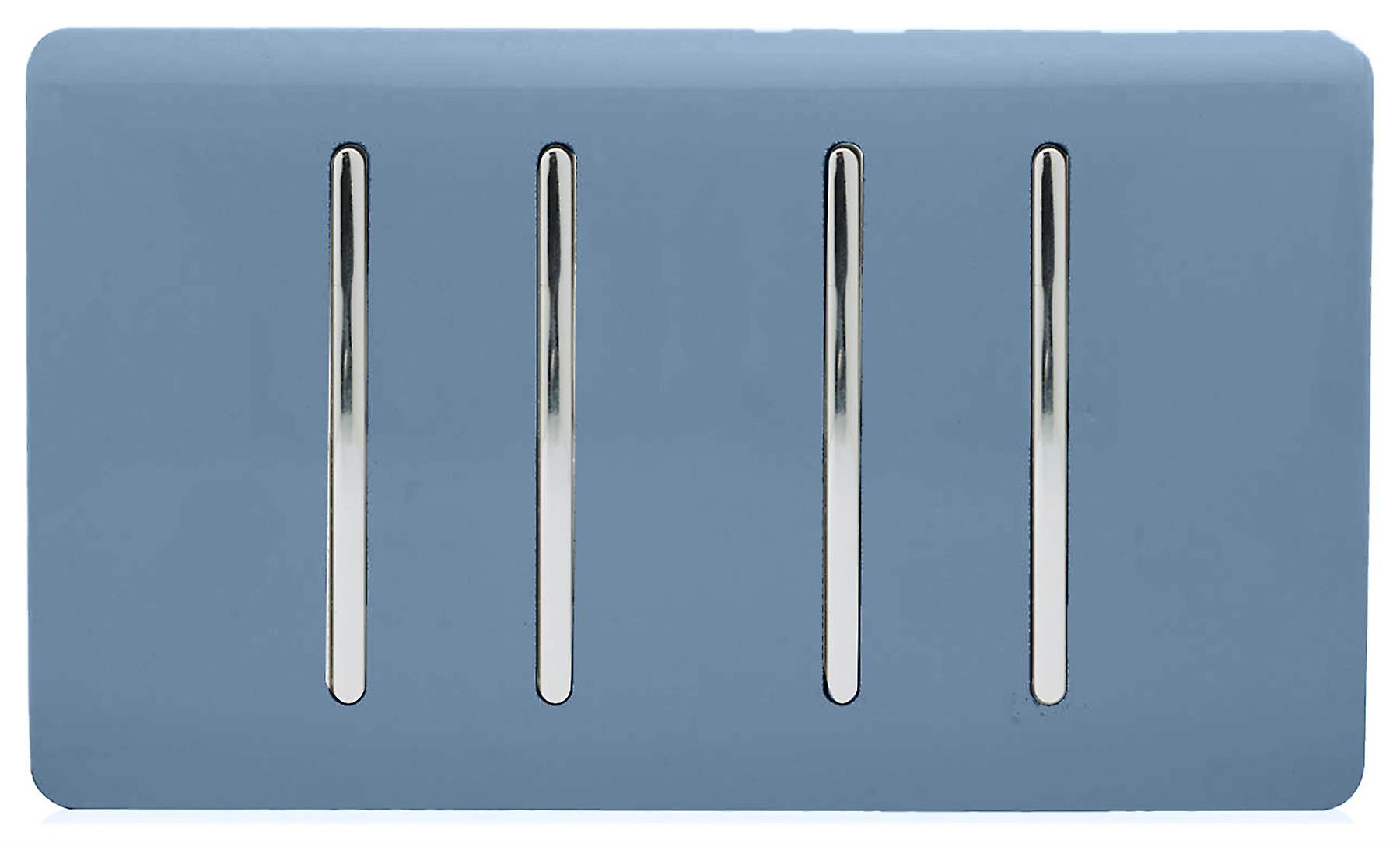 Trendi Artistic Modern Glossy 4 Gang 1 Way  Rocker Double Plate Tactile Light Switch Sky