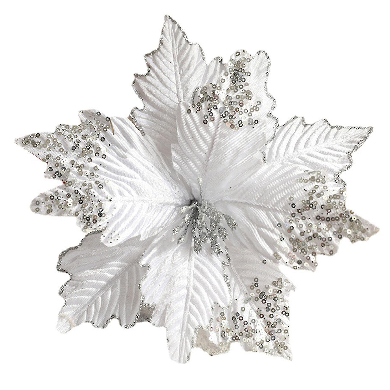 Artificial Christmas Flower Realistic Looking Create Atmosphere Bright Color Shiny Surface Xmas Ornament Christmas Decoration Reusable Glitter Christm
