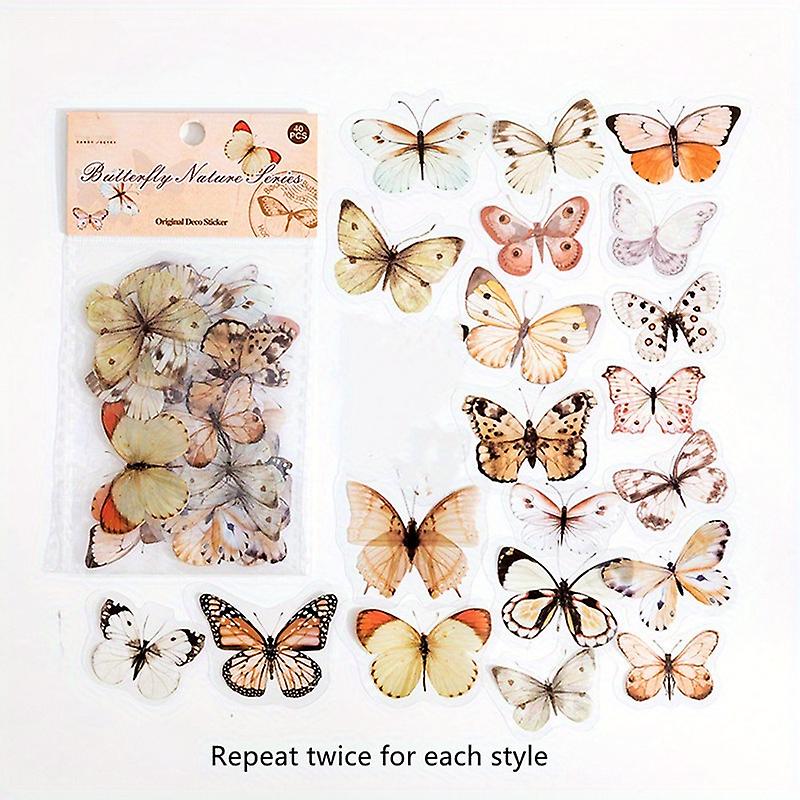 40pcs/pack Kawaii Butterfly Pvc Sticker Collection For Diaries Scrapbooks And Stationaries - Colorful And Cute Decorative Labels