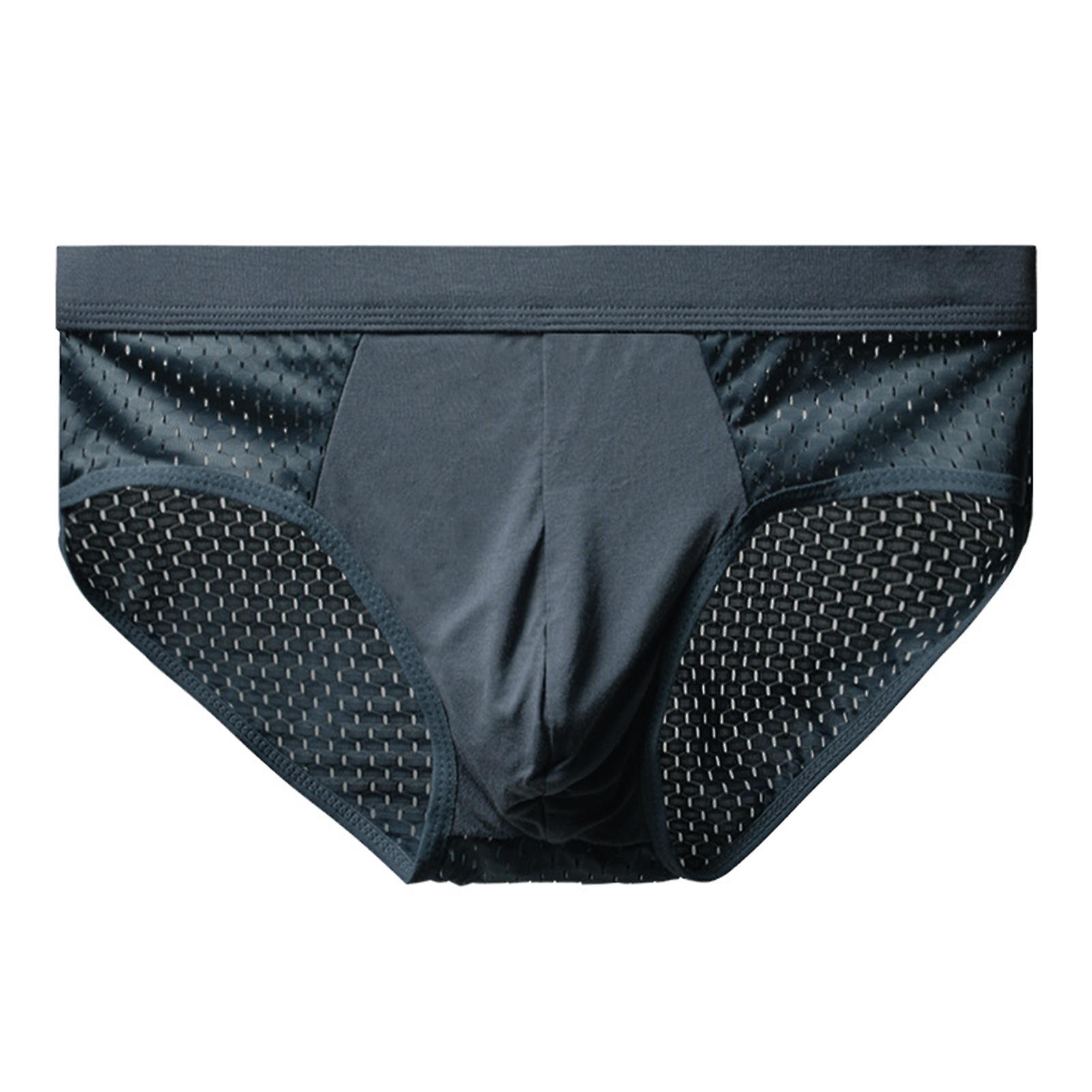 Men Briefs Mesh Stretchy Breathable Solid Color Plus Size Hollow Out U Convex Panties Underwear