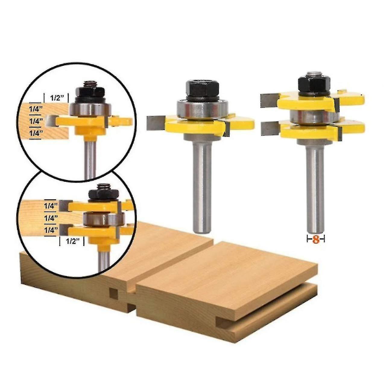 Set di frese per scanalature e linguette 3 flauti 8mm gambo a forma di T in legno Controsvasatura per fresatrice in legno