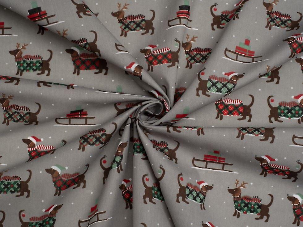Minerva Printed Polycotton Fabric Grey - per metre